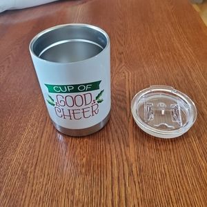 Cup Good Cheer White Insulated Tumbler Mug Red Green Christmas Holiday Gift New